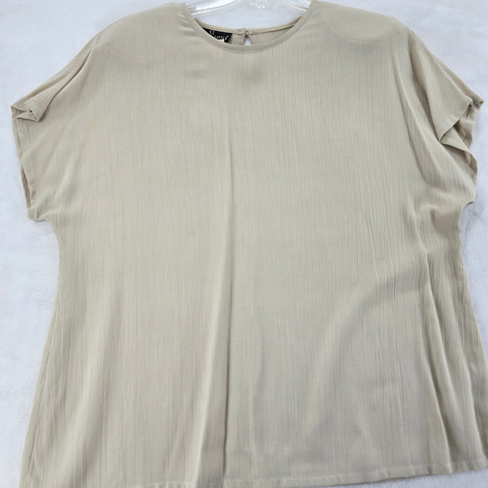 Carole‎ Little Blouse Womens 8 Top Beige Rayon Textured Short Sleeve Vintage